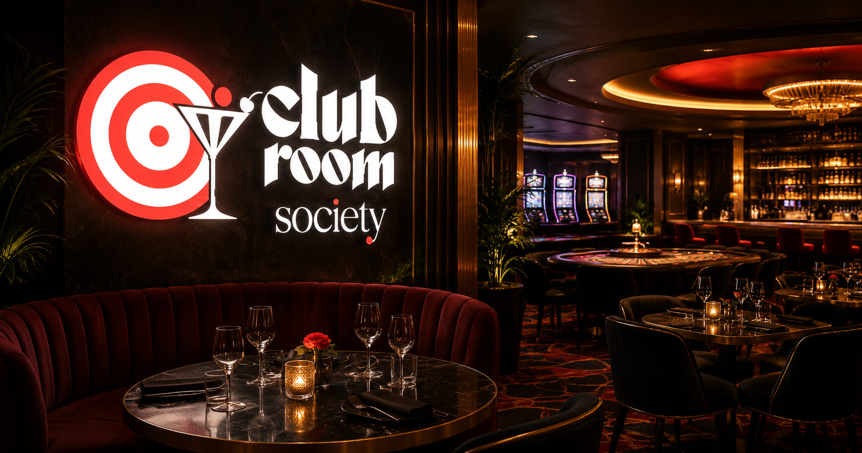 Wnętrze Club Room Society z logo